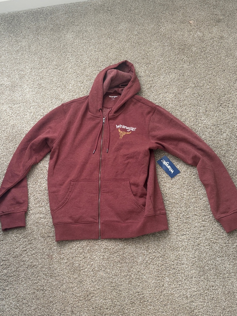 Wrangler Maroon Zip-Up Hoodie with Gold Logo